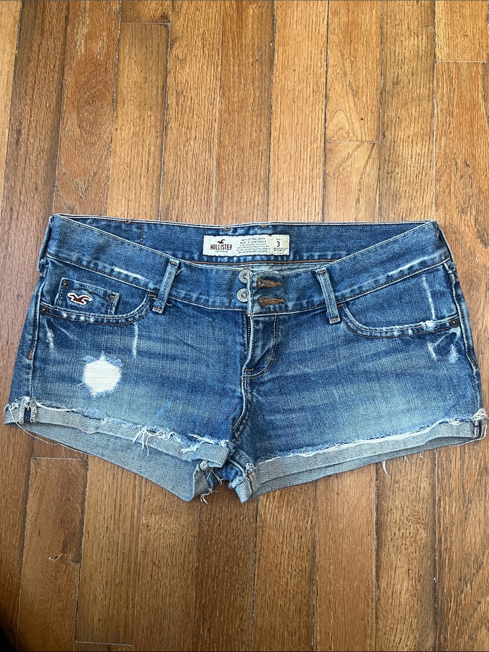 Hollister Women's Mid-Blue Distressed Denim Shorts